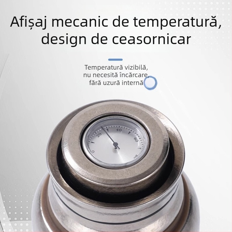 Capac termos din titan pur cu afișaj mecanic al temperaturii, capac magnetic pentru paharul cu apă și capac interior cu sită pentru ceai