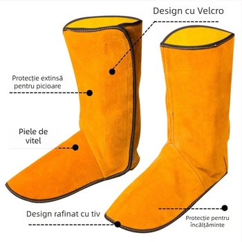 Șorț de sudură din piele de vacă, rezistent la abraziune și la temperaturi înalte, cu mâneci și protecție pentru picioare