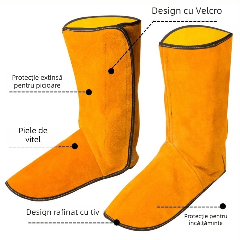 Șorț de sudură din piele de vacă, rezistent la abraziune și la temperaturi înalte, cu mâneci și protecție pentru picioare