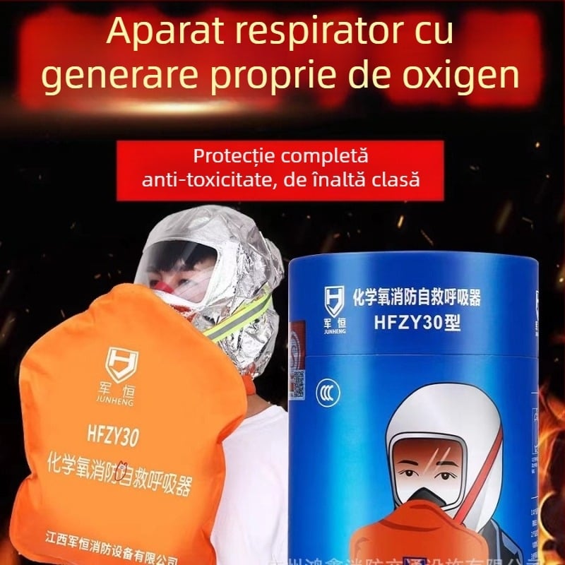 HFZY30 Respirator cu oxigen chimic pentru autosalvare în incendii – oxigen autogenerat, mască pentru fum și foc cu protecție antivirală, filtru, Tang'an
