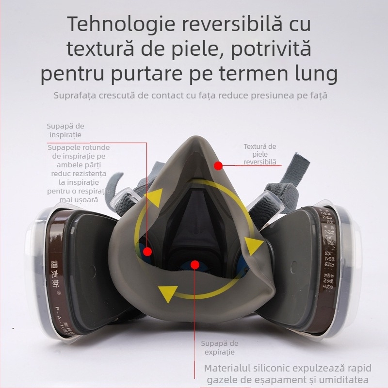Mască de silicon pentru praf și viruși, cu filtru de mirosuri, pentru ferme, industrie chimică și minerit