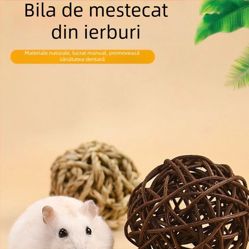 Hamster și chinchilla – minge de iarbă pentru ros, cuib de iarbă împletit, jucărie de hrănire țesută cu morcov
