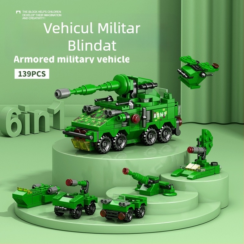 Lele Brothers blocuri de construit compatibile - Mecha dinozaur militar, jucărie educațională de asamblare, 100–200 piese, ABS plastic, cutie colorată, pentru copii 7–14 ani