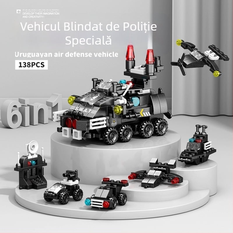 Lele Brothers blocuri de construit compatibile - Mecha dinozaur militar, jucărie educațională de asamblare, 100–200 piese, ABS plastic, cutie colorată, pentru copii 7–14 ani