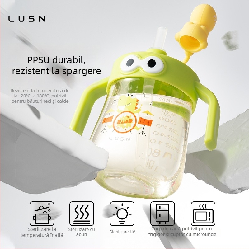 LUSN PPSU Pahar de lapte pentru copii cu pai, de la 1 an și peste, pentru consum direct, cu măsurători gradate