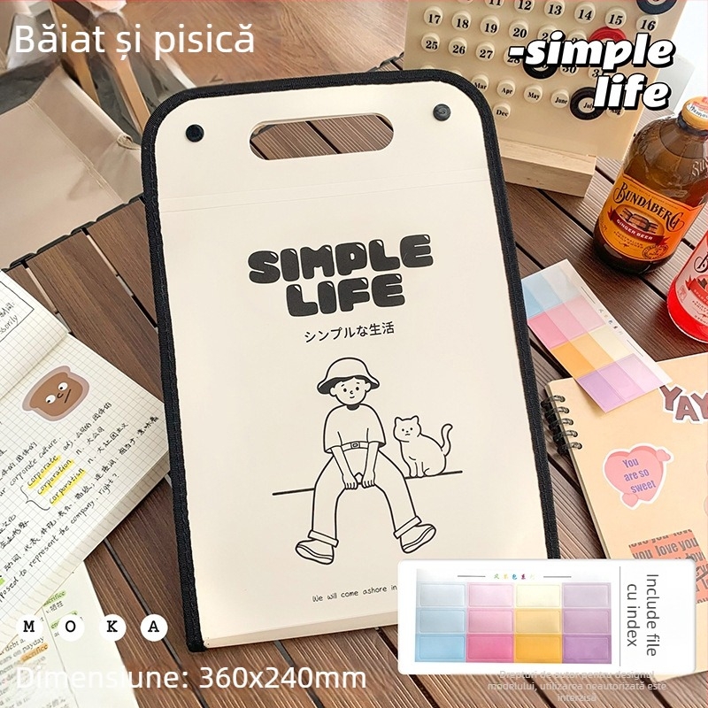 Dosar accordion minimalist cu capacitate mare, A4, vertical, organizator cu mai multe compartimente pentru documente de studiu și birou