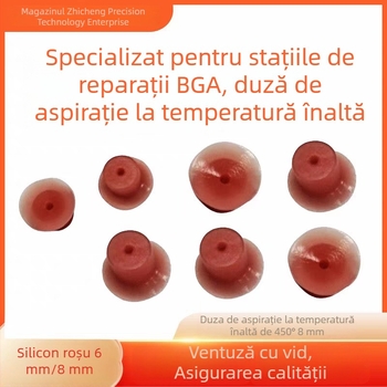 Duză de vacuum din silicon pentru stația de rework BGA, orificiu circular de 15 mm, rezistentă la 450°C, duză roșie de 8 mm