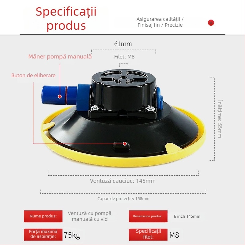Unealtă pentru reparații la deformări ale caroseriei auto, cu splicer pentru sticlă, pompă manuală, ventuze cu vid și suport pentru cameră (4.5–6 inch)