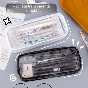Etui transparent din PVC, stil japonez, capacitate mare, pentru elevi; poate fi folosit și ca geantă de machiaj