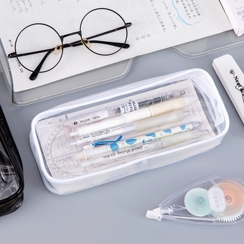 Etui transparent din PVC, stil japonez, capacitate mare, pentru elevi; poate fi folosit și ca geantă de machiaj