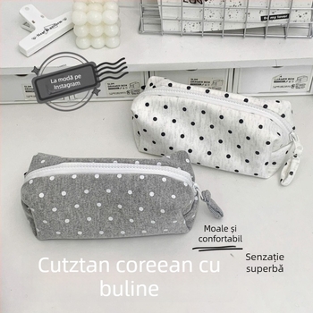 Set organizator de birou cu penar și bloc pătrat cu buline – estetică Instagram în stil coreean pentru fete de gimnaziu