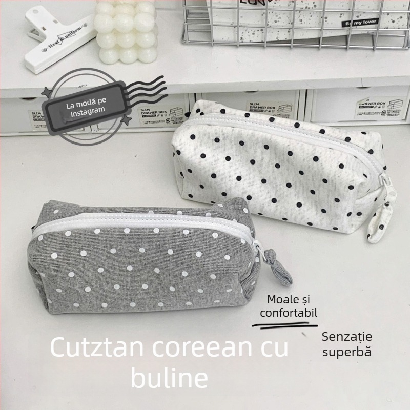 Set organizator de birou cu penar și bloc pătrat cu buline – estetică Instagram în stil coreean pentru fete de gimnaziu