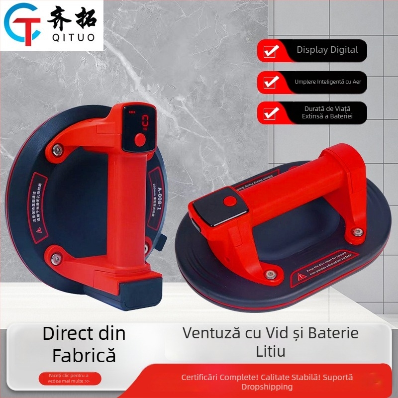 Qi tuo Ventuză de aspirație cu baterie litiu, pompă electrică, vid în trei straturi, afișaj digital, ridicător robust pentru plăci și sticlă