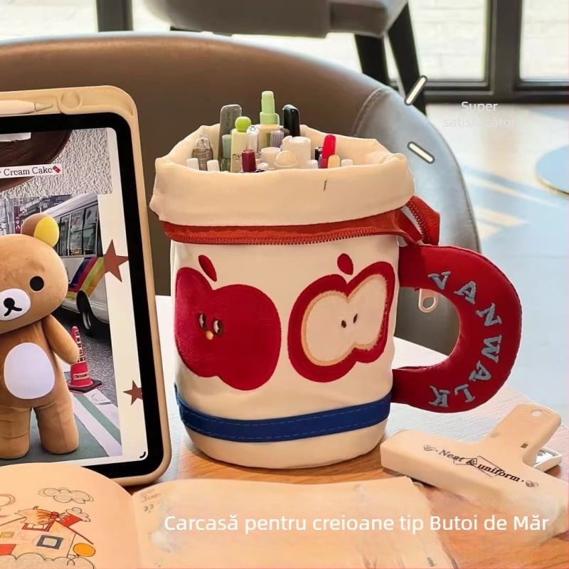 Penar în formă de măr, cu design în formă de ceșuță, elegant și cu capacitate mare pentru elevi, suport pentru creioane și organizator de papetărie