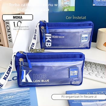 Etui triunghi Klein Blue pentru creioane, capacitate mare, rezistent la murdărie, stil minimalist pentru elevi din învățământul primar