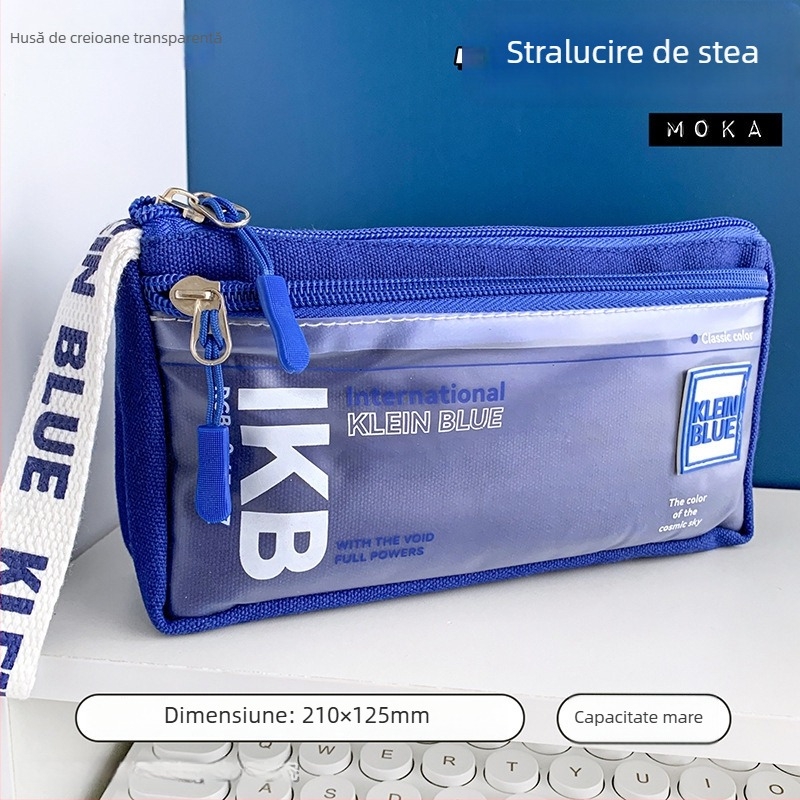 Etui triunghi Klein Blue pentru creioane, capacitate mare, rezistent la murdărie, stil minimalist pentru elevi din învățământul primar