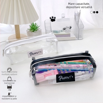 Geantă transparentă pentru pixuri din PVC, capacitate mare, unisex, stil japonez, design simplu cu un singur strat