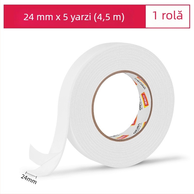 Banda dublu adezivă din spumă Deli, lățime 24 mm, grosime 2,5 mm, ușor de rupt