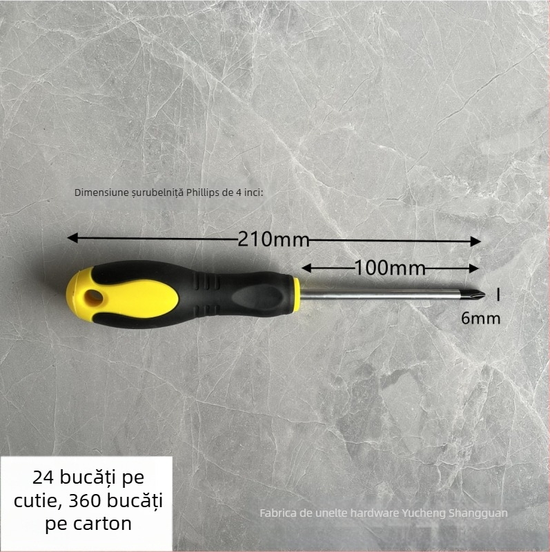 Șurubelniță magnetică cu mâner din cauciuc antiderapant, vârf plat și Philips, din oțel 45#