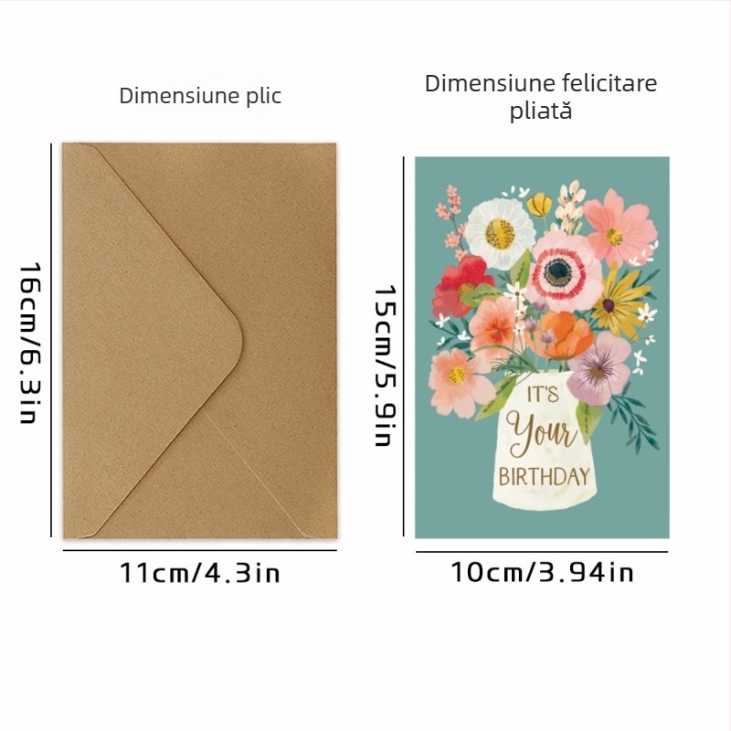 Felicitare de ziua de naștere cu plic, stil Macaron, binecuvântări scrise de mână și card de mesaj cu temă tortă