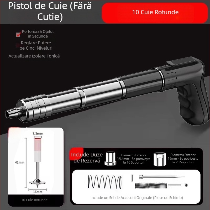 Pistol de cuie, pistol de cuie pentru tavan, pistol de cuie pentru canal de cablu, unealtă pneumatică pentru fixarea cimentului, cuie din oțel mini, cuie drepte