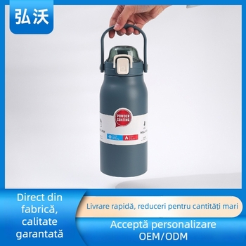 Sticlă sport din oțel inoxidabil 316, izolație vid, capacitate mare, portabilă, cu pai