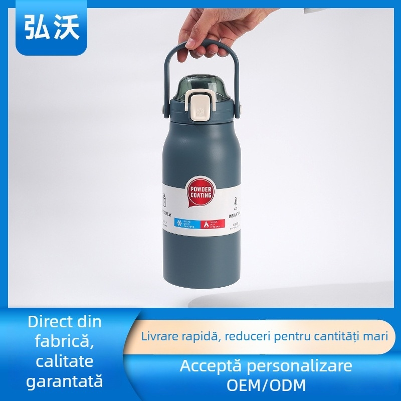 Sticlă sport din oțel inoxidabil 316, izolație vid, capacitate mare, portabilă, cu pai