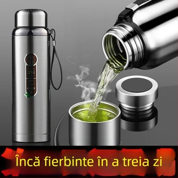 Sticlă de apă din oțel inoxidabil cu capacitate mare, clasă spital, izolație termică, pentru bărbați și femei, portabilă pentru activități în aer liber, design scurt și gros