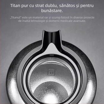 Ceainic din titan pur, cu capacitate mare, izolație intensă și separare între ceai și apă, set cadou cu un ceainic și trei căni