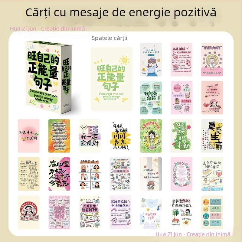 55 de carduri cu mesaje pozitive — stil Insta, ilustrații desenate manual, set de carduri tipărite de utilizator