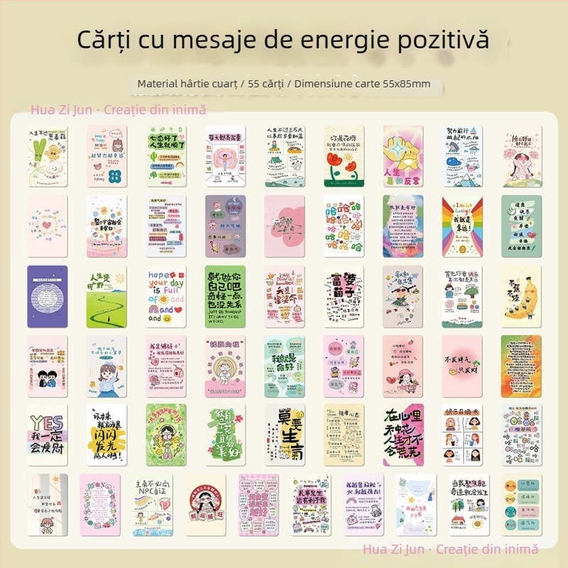 55 de carduri cu mesaje pozitive — stil Insta, ilustrații desenate manual, set de carduri tipărite de utilizator