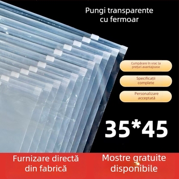 Pungă PE transparentă, fără pudră, cu fermoar, pentru haine, ambalaj pentru îmbrăcăminte 35×45 cm