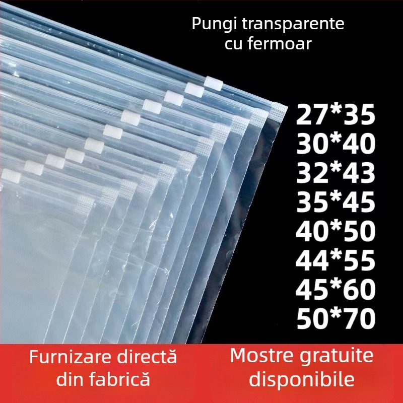 Pungă PE transparentă, fără pudră, cu fermoar, pentru haine, ambalaj pentru îmbrăcăminte 35×45 cm