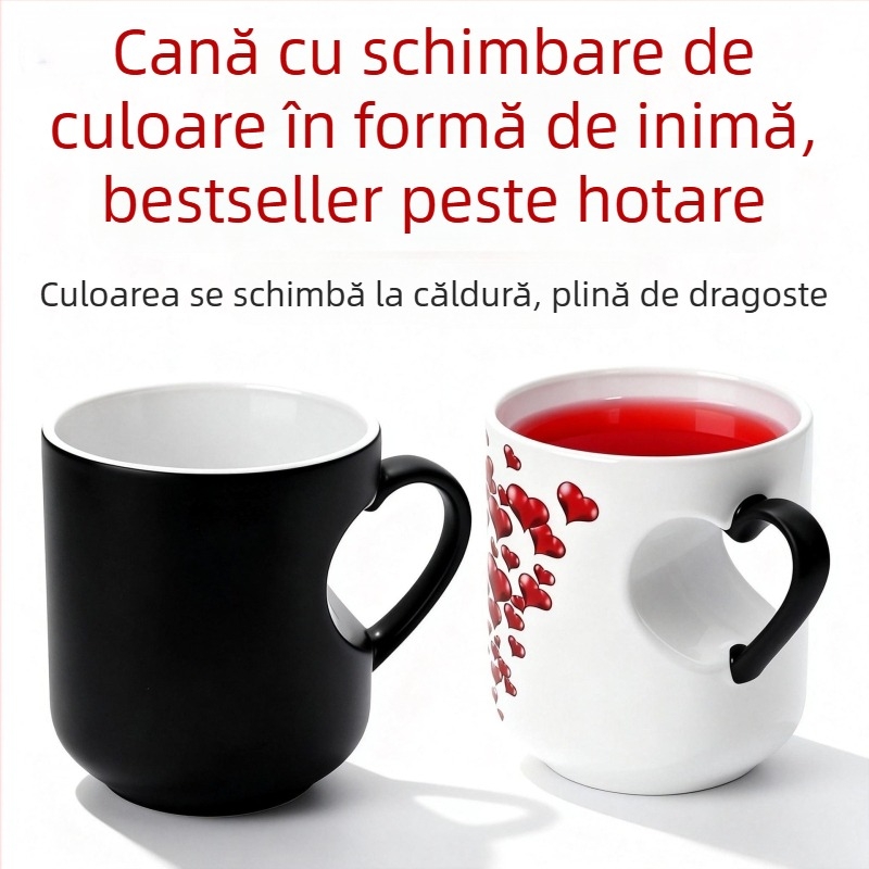 Cană ceramică în formă de inimă, cu schimbare de culoare