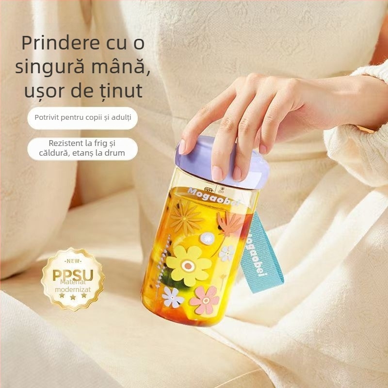 PPSU ceașă de apă pentru femei, elegantă și portabilă, cu capacitate mare pentru ceai, rezistentă la temperaturi înalte, cu pai