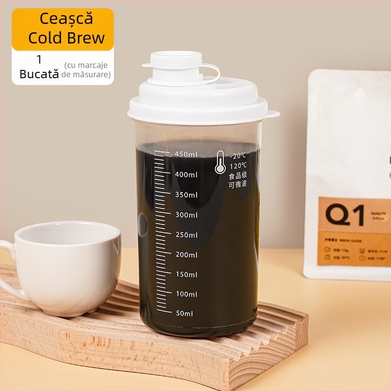 Cană portabilă pentru infuzie la rece, cafea și sucuri, 450 ml, etanșă, alimentară, formă cilindrică