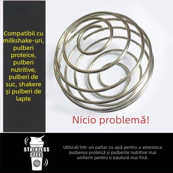 Bilă cu arc din oțel inoxidabil 304 pentru shaker, pentru amestecarea băuturilor precum ceai cu lapte, sucuri și pudră de proteine, de calitate alimentară