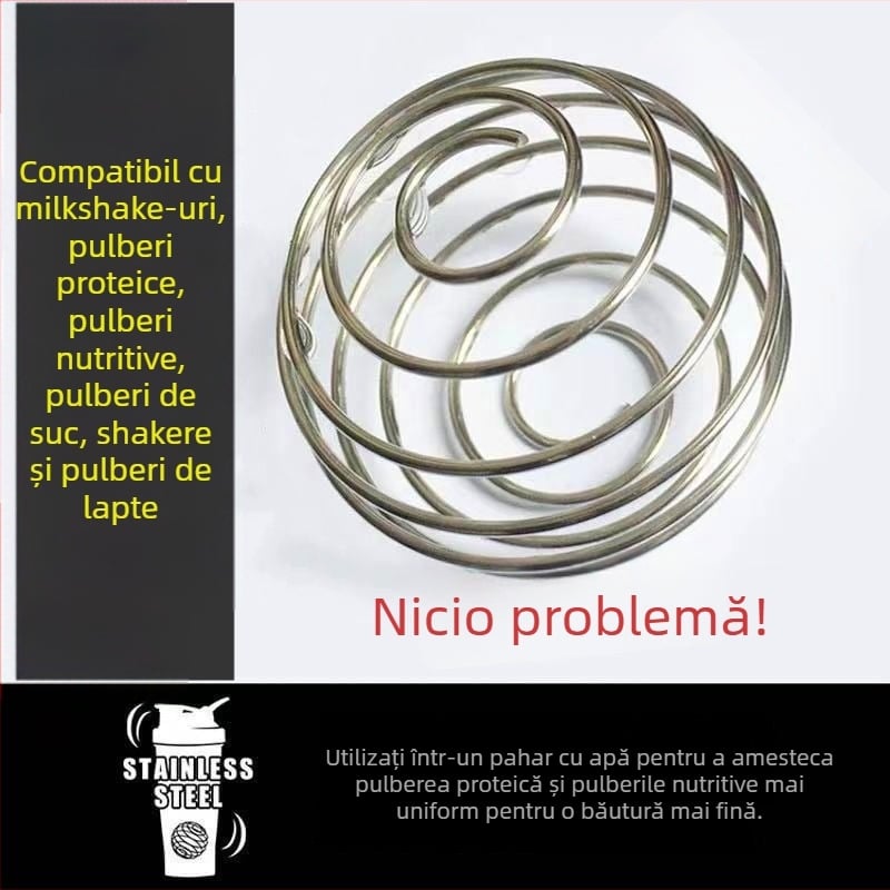 Bilă cu arc din oțel inoxidabil 304 pentru shaker, pentru amestecarea băuturilor precum ceai cu lapte, sucuri și pudră de proteine, de calitate alimentară
