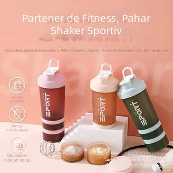 Shaker de fitness cu capacitate mare, pentru milkshake și pudră proteică, design circular pentru băut direct