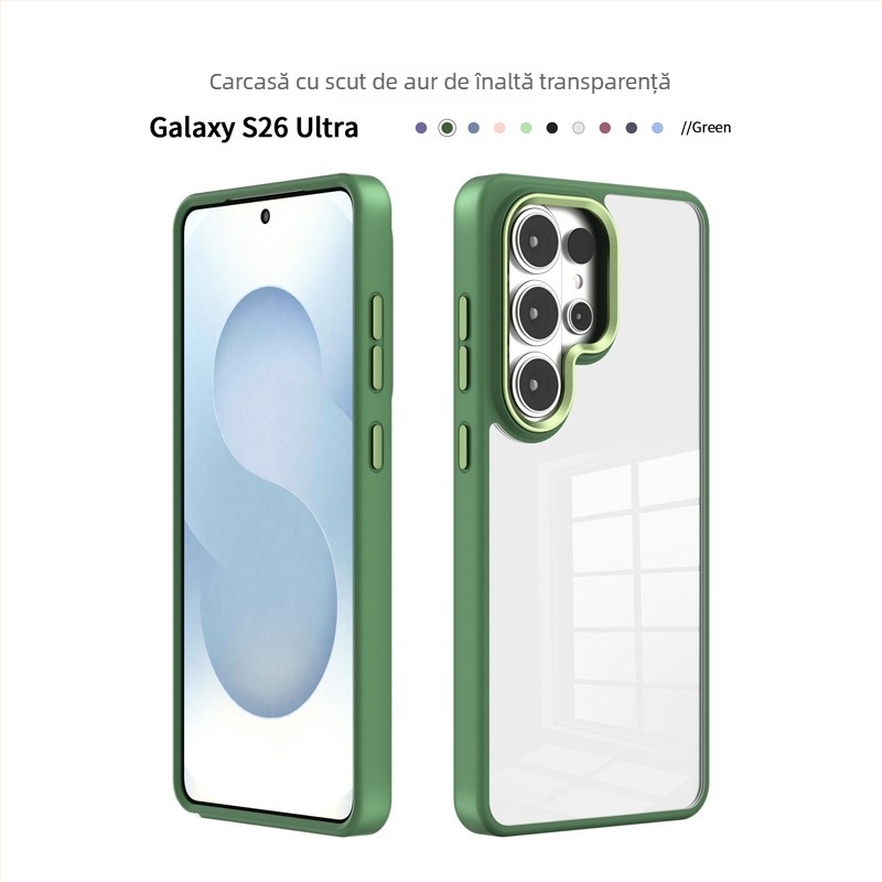 Carcasă transparentă pentru Samsung S25 Plus, S24 și S26 Ultra, cu design Gold Shield Eagle Eye