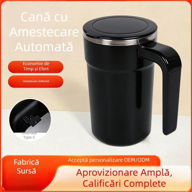 Ceașcă de cafea neagră inteligentă cu amestecare magnetică automată, recipient portabil electric pentru milkshake și shaker de proteine, versiune reîncărcabilă