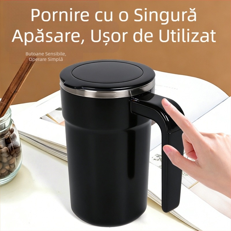 Ceașcă de cafea neagră inteligentă cu amestecare magnetică automată, recipient portabil electric pentru milkshake și shaker de proteine, versiune reîncărcabilă