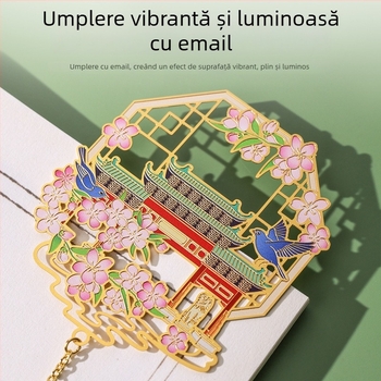 Semn de carte metalic cu lanț, stil chinezesc, clemă decupată pentru pagini, peisaje arhitecturale