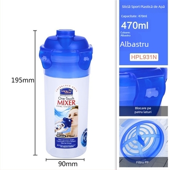 Pahar sport din plastic Lock, capacitate 470 ml, deschidere pentru băut direct, shaker clasic HPL931N