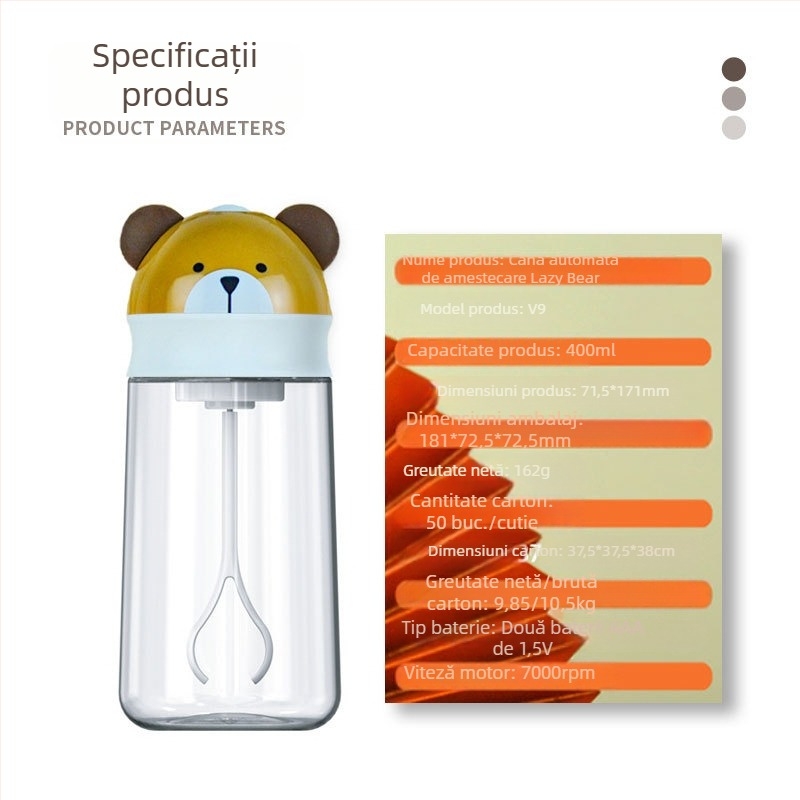 Cupă spațială din plastic, cu design ursuleț, rezistentă la temperaturi înalte, cu amestecare automată și shaker electric