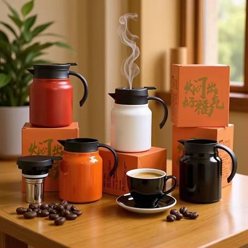 Nou design termos de cafea, capacitate mare, anti-arzire, oțel inox 316L, versiune cu logo cadou