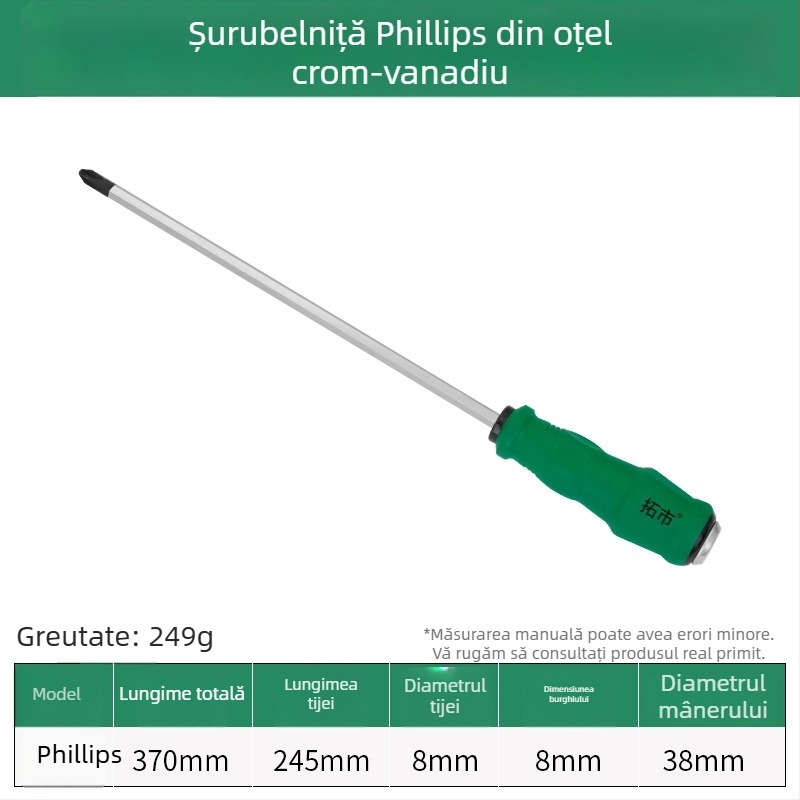 Șurubelniță cu cap Philips și cap plat, duritate înaltă, nucleu întărit, rezistentă la șocuri, magnetică