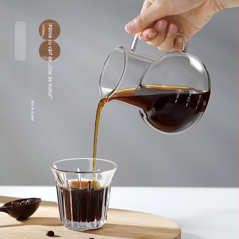 Carafă de cafea din sticlă borosiliată transparentă, 300 ml, cu scară de măsurare și mâner