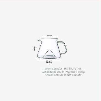 Ibric Hill Glass pentru cafea pour-over, din sticlă borosilicat groasă, rezistentă la temperaturi înalte
