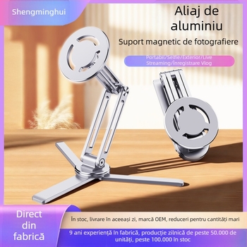 Suport pentru telefon din aliaj de aluminiu pentru filmări, trepied pentru transmisie în direct, suport magnetic de masă pentru selfie video